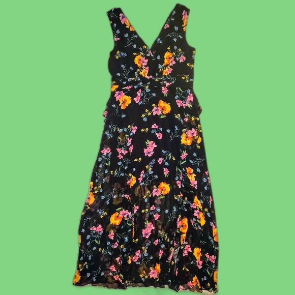 NWT Guess Midnight Fields Maxi Dress Size 12 Floral Print Sheer Chiffon - Picture 1 of 11